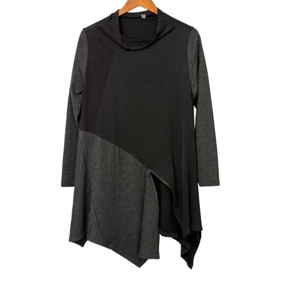 Alembika Asymmetric Tunic Top Black Long Slv Mixed Fabric/Pattern Size 3|US 8-10 - Picture 2 of 14